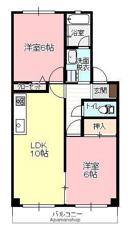 メリディアン3号館(2LDK/2階)の間取り写真
