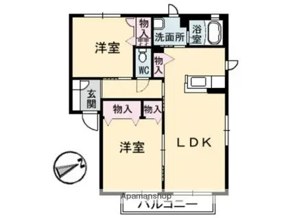 サンビーム串山 E棟(2LDK/2階)の間取り写真