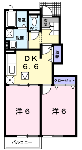 ベルベアーノB(2DK/1階)の間取り写真
