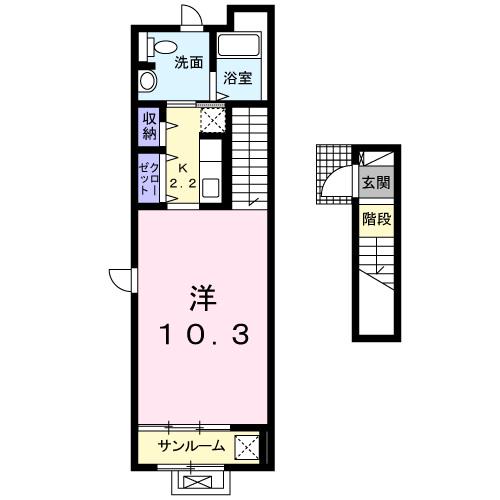 セルカ デ マーレ(1K/2階)の間取り写真