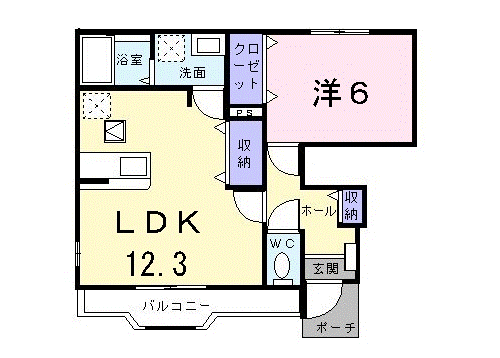 フィオーレA(1LDK/1階)の間取り写真
