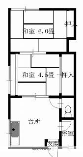 六軒アパート(2DK/1階)の間取り写真