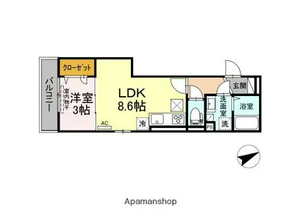 ペルル新広(1LDK/1階)の間取り写真