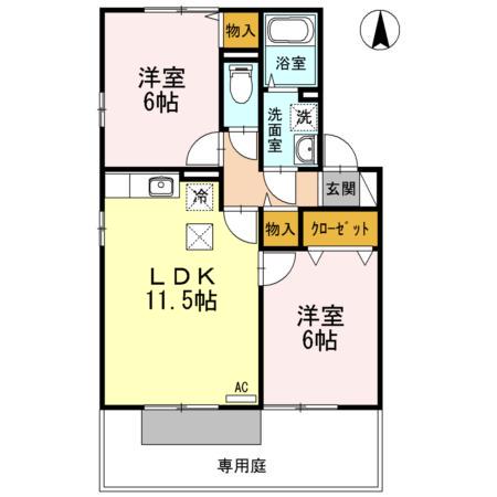 シーコートなかまちD棟(2LDK/2階)の間取り写真