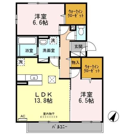 クレール古新開(2LDK/1階)の間取り写真
