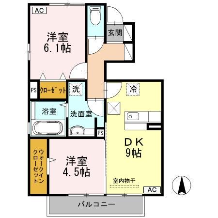 ルミエール焼山(2DK/1階)の間取り写真