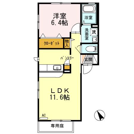 シーコートみたか(1LDK/1階)の間取り写真