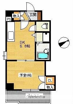 SINCER舟入(1DK/3階)の間取り写真