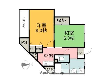 グランドルチェ国泰寺(2K/6階)の間取り写真