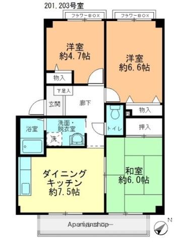 フォブールKS(3DK/2階)の間取り写真