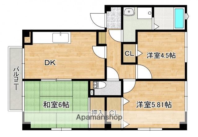 フォブール鶴江(3DK/2階)の間取り写真