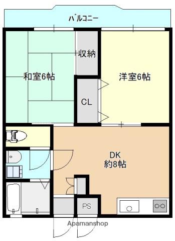 レジデンスハラ(2DK/2階)の間取り写真