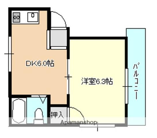 山下ビル(1DK/3階)の間取り写真