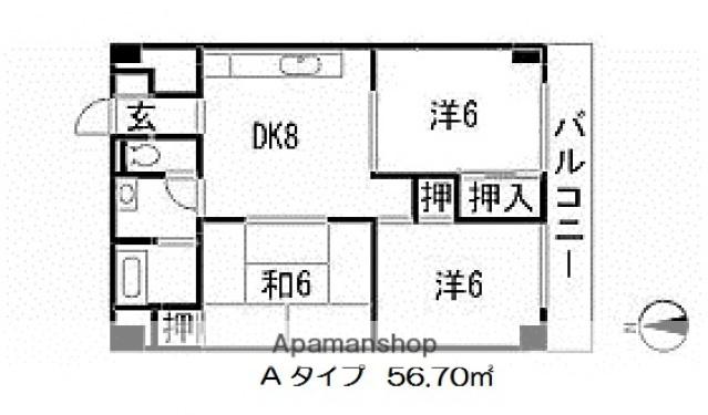 幟町熊本ビル(3DK/6階)の間取り写真