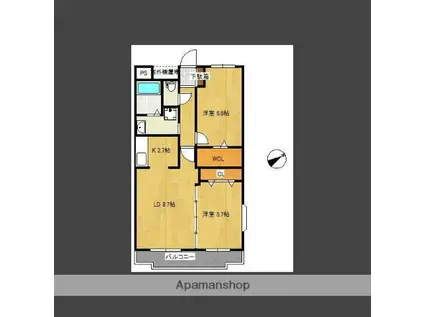 パストラル大町(2LDK/1階)の間取り写真