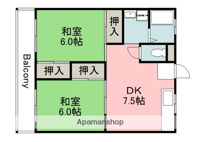 ファビス長束(2DK/2階)の間取り写真