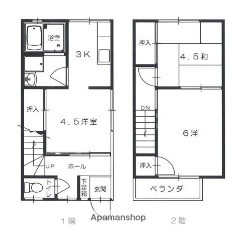 立川アパートB棟(3K/1階)の間取り写真