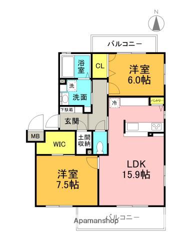 メイプルヒルズ(2LDK/2階)の間取り写真