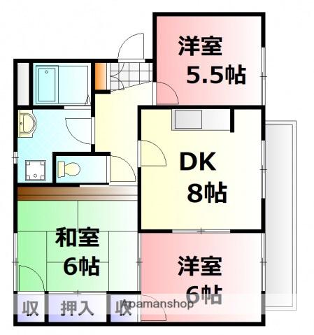 ディアス川内B棟(3DK/2階)の間取り写真