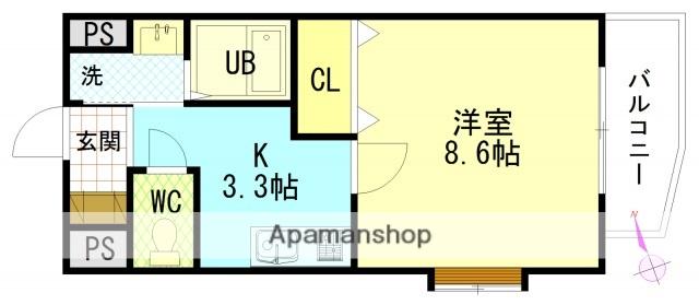 ディオパルテ祇園(1K/1階)の間取り写真