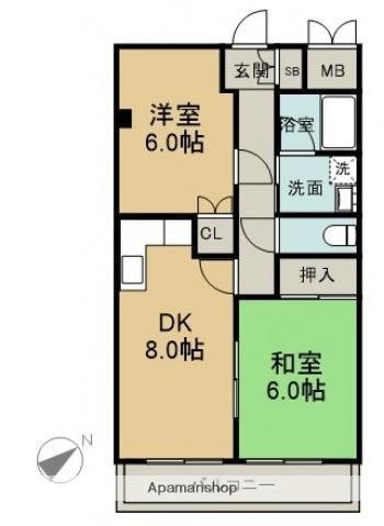 西冨ビル(2DK/1階)の間取り写真