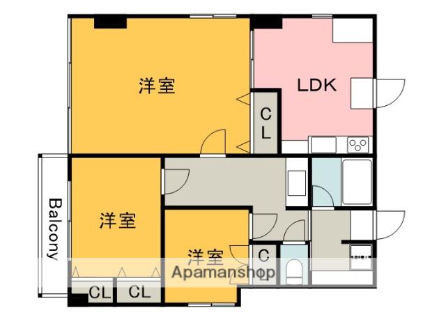 土手ビル(3LDK/2階)の間取り写真
