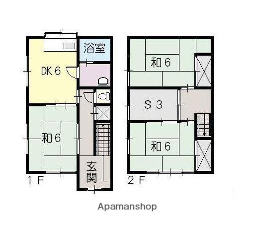 広島電鉄宇品線 広大附属学校前駅 徒歩7分 2階建 築41年(3SDK)の間取り写真