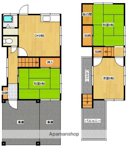山陽本線 天神川駅 徒歩37分 2階建 築48年(3DK)の間取り写真