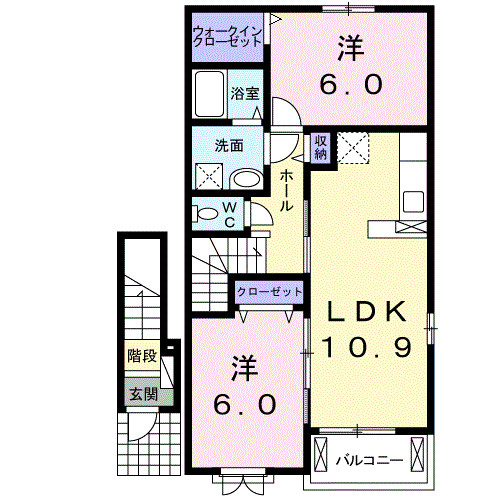 プリマヴェーラ K(2LDK/2階)の間取り写真