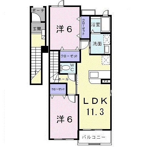 ブリッサ瀬野Ⅰ(2LDK/2階)の間取り写真