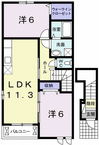 ラ・リズィエール1番館(2LDK/2階)の間取り写真