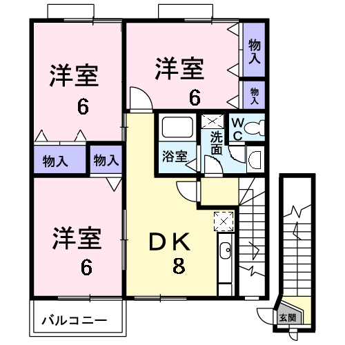 フィオーレⅡ(3DK/2階)の間取り写真