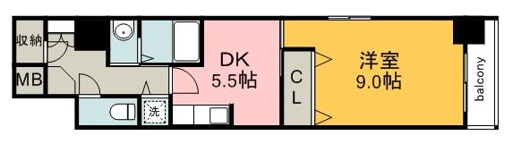 カーサ土橋(1DK/2階)の間取り写真
