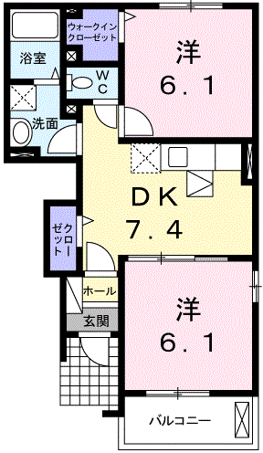 山陽本線 安芸中野駅 徒歩26分 2階建 築16年(2DK/1階)の間取り写真