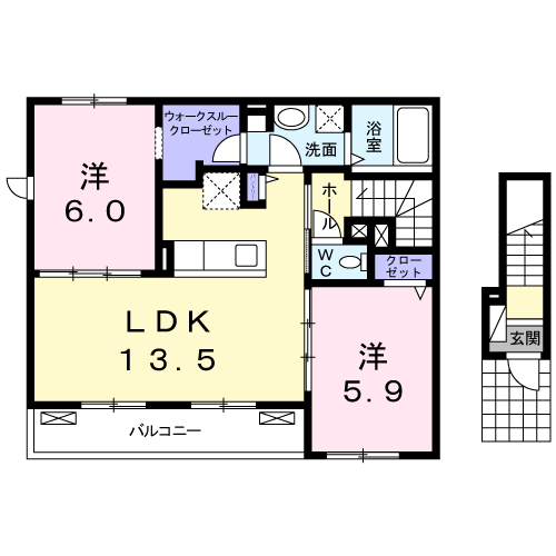 ティ・シュティルⅤ(2LDK/2階)の間取り写真