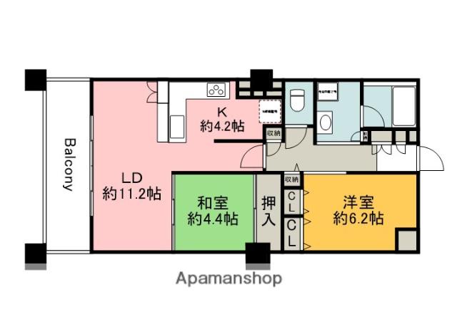 アイレスト中町サンテ・フェスタ平和大通(2LDK/14階)の間取り写真