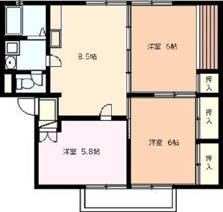 グリーンタウンへさか C棟(3DK/2階)の間取り写真