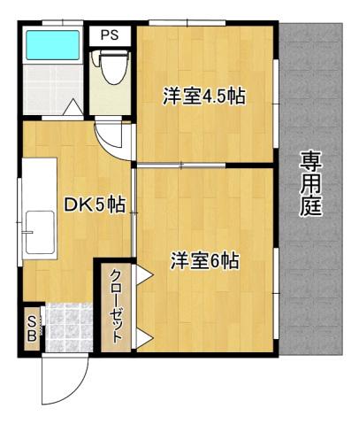 五十川ビル(2K/1階)の間取り写真