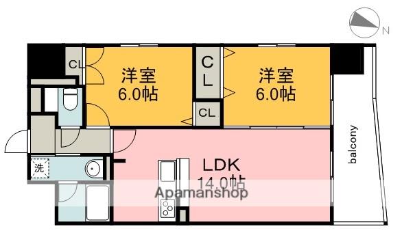 ウイング宝町サード(2LDK/18階)の間取り写真