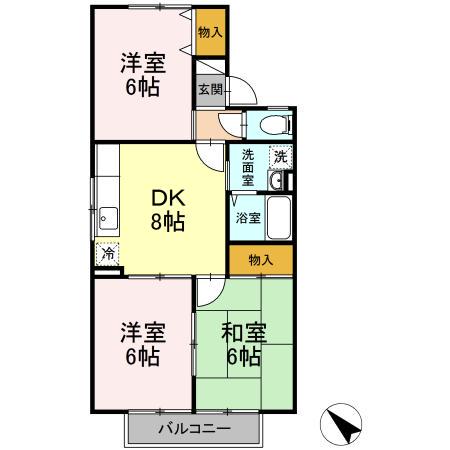 ディアコート八幡(3DK/2階)の間取り写真