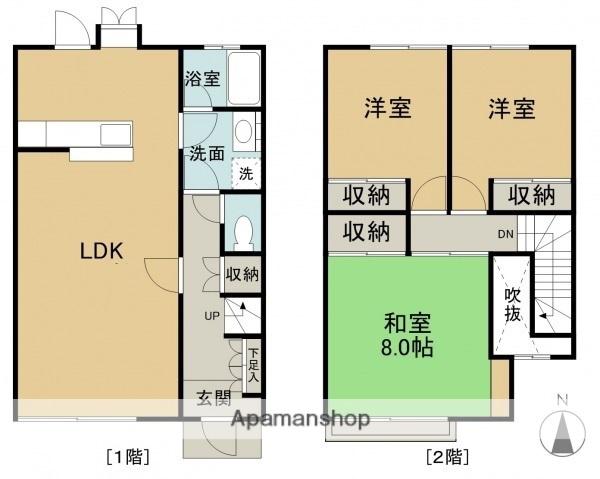 広島電鉄宮島線 商工センター入口駅 徒歩18分 2階建 築43年(3LDK)の間取り写真