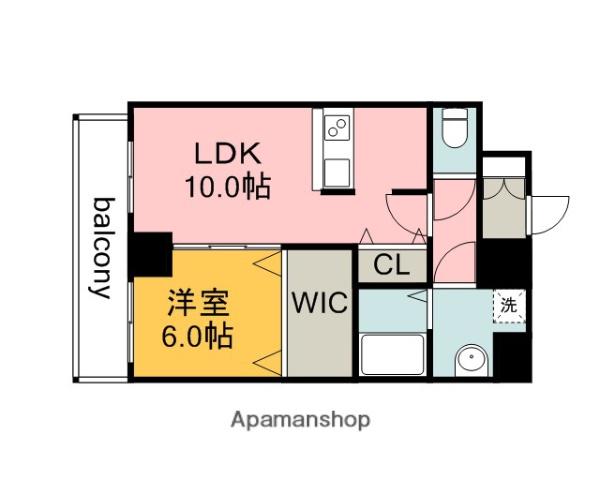 UNITY舟入(1LDK/3階)の間取り写真