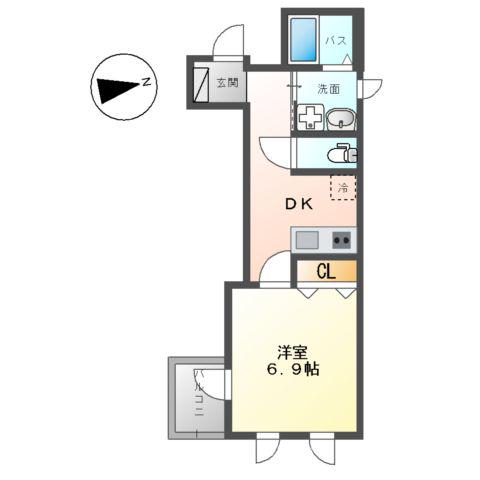 グランディール・HATADA(1DK/4階)の間取り写真