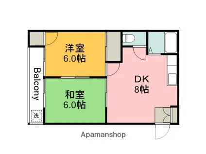 海田町田中マンション(2DK/3階)の間取り写真