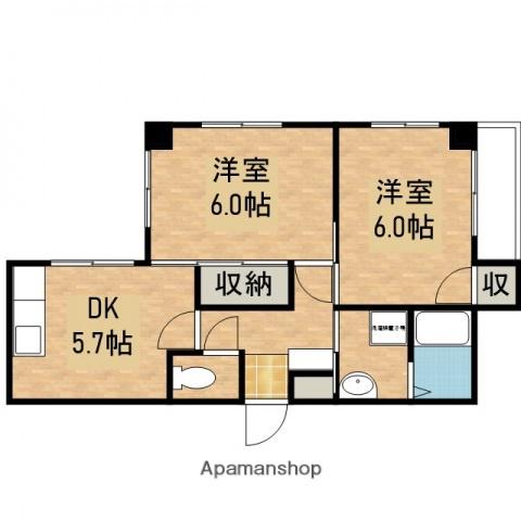 アーバンうえの第1ビル(2K/4階)の間取り写真