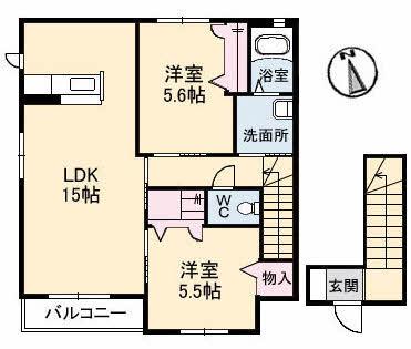 スカイロード B棟(2LDK/2階)の間取り写真