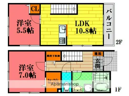 ディアコート亀山南Ｅ(2LDK/1階)の間取り写真