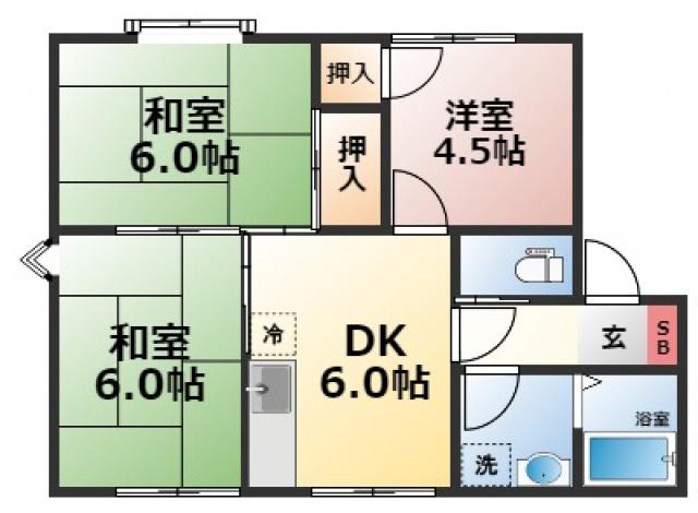 グリーンハウス(3DK/1階)の間取り写真