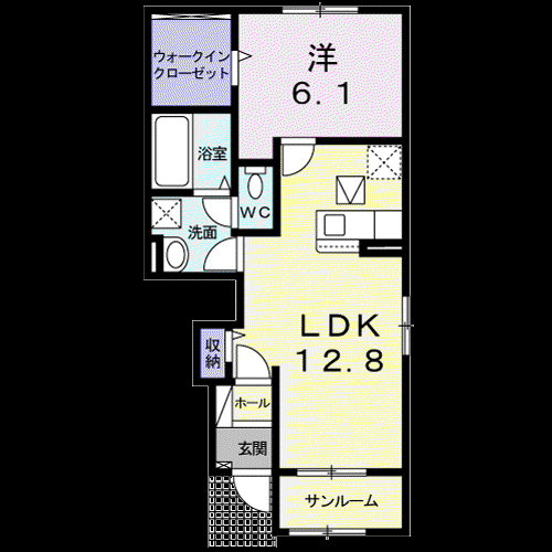 アップフィールド Ⅰ(1LDK/1階)の間取り写真