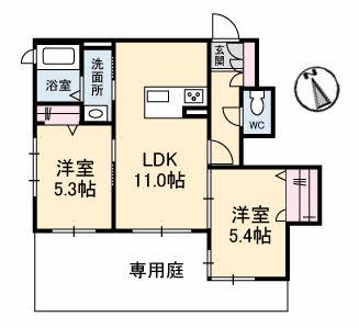 シャーメゾンあき(2LDK/1階)の間取り写真